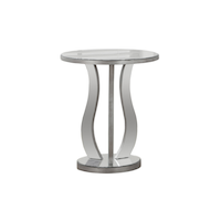 Monarch Round Glass Top Sofa End/Side Accent Table with Mirrored Base, 24-in