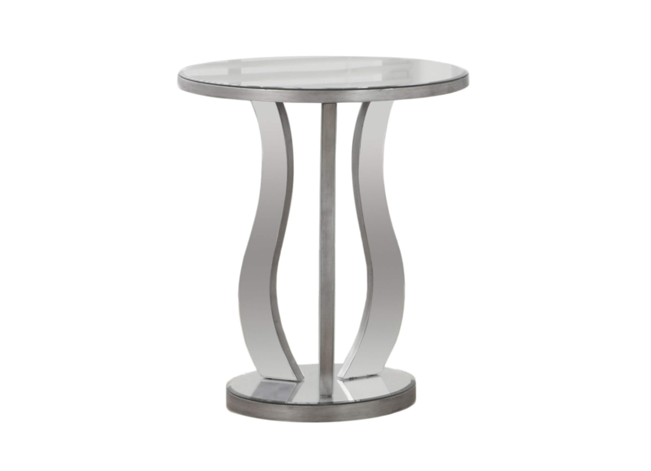 Monarch Round Glass Top Sofa End/Side Accent Table with Mirrored Base, 24-in Front_Elevated