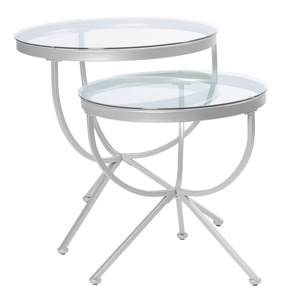 Tables d'appoint de canapé rondes à dessus en verre avec base en métal