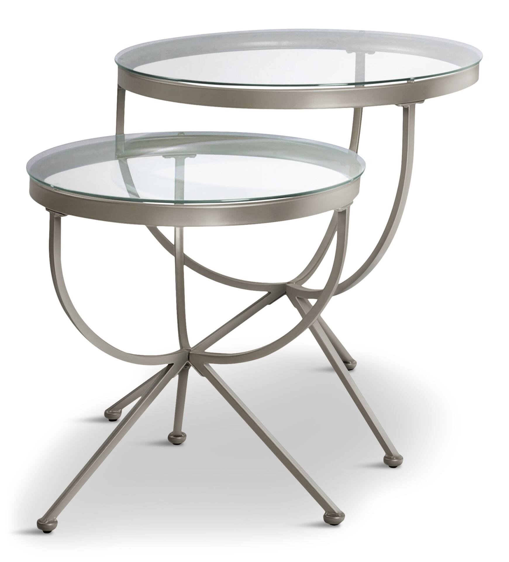 Monarch Round Glass Top Sofa End Side Accent Tables With Metal Base 2 Piece Set