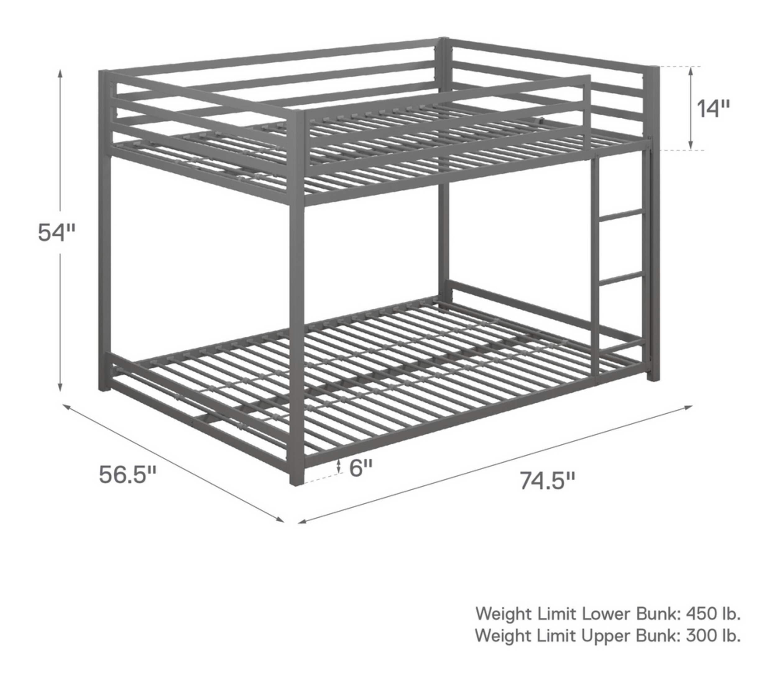 Dorel Kool Metal Full Over Full Double Bunk Bed With Ladder & Safety