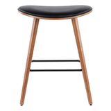 LumiSource Saddle Wood & PU Leather Seat Counter/Bar Stools (2-Piece Set), Walnut/Black Front_Flat