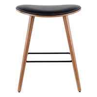 LumiSource Saddle Wood & PU Leather Seat Counter/Bar Stools (2-Piece Set), Walnut/Black Front_Flat
