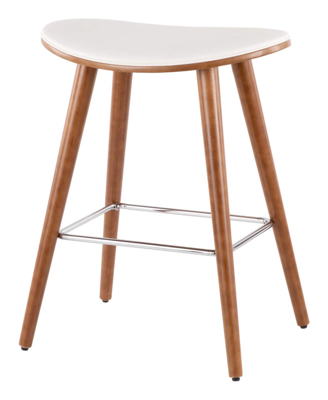 LumiSource Saddle Wood PU Leather Seat Counter Bar Stools 2 Piece Set Walnut White