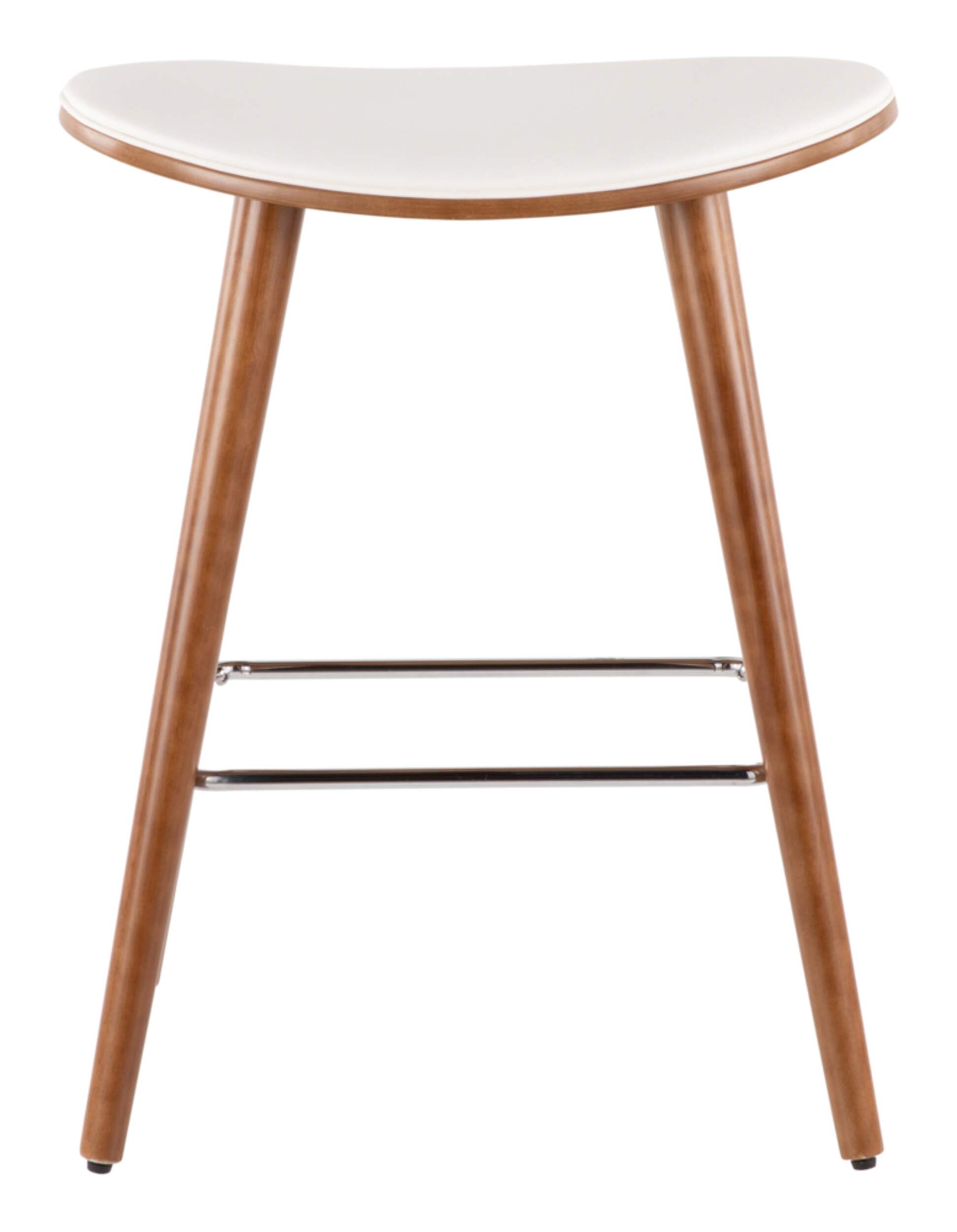 LumiSource Saddle Wood & PU Leather Seat Counter/Bar Stools (2-Piece Set), Walnut/White Front_Flat