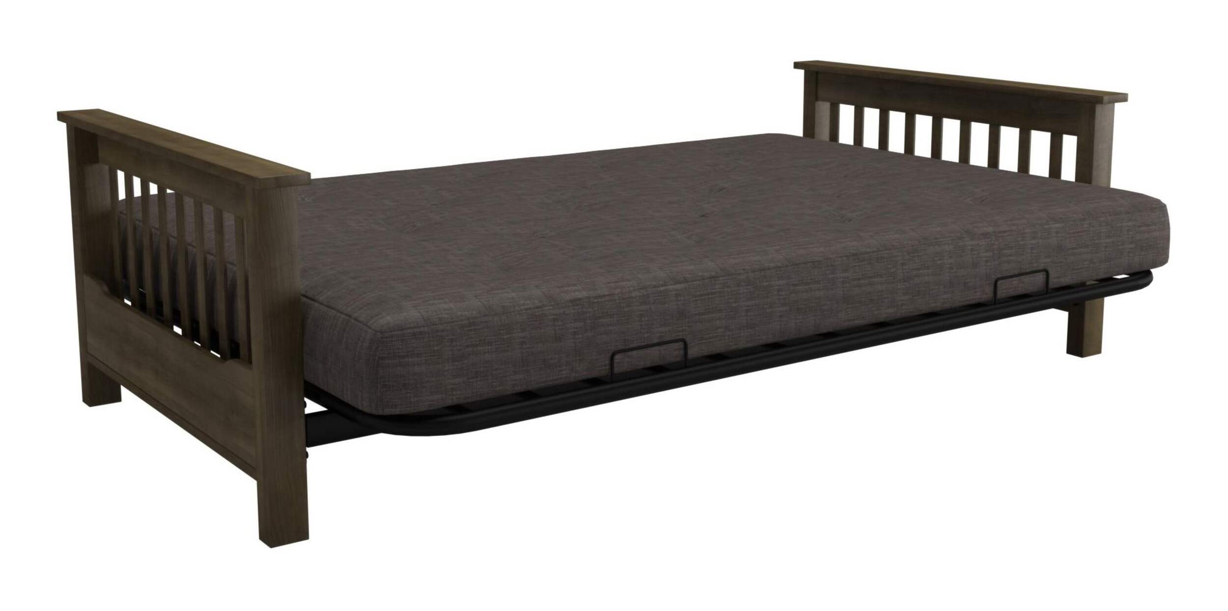 Futon avec accoudoirs en bois et matelas à ressorts Dorel Comfort, gris Front_Angled_Right