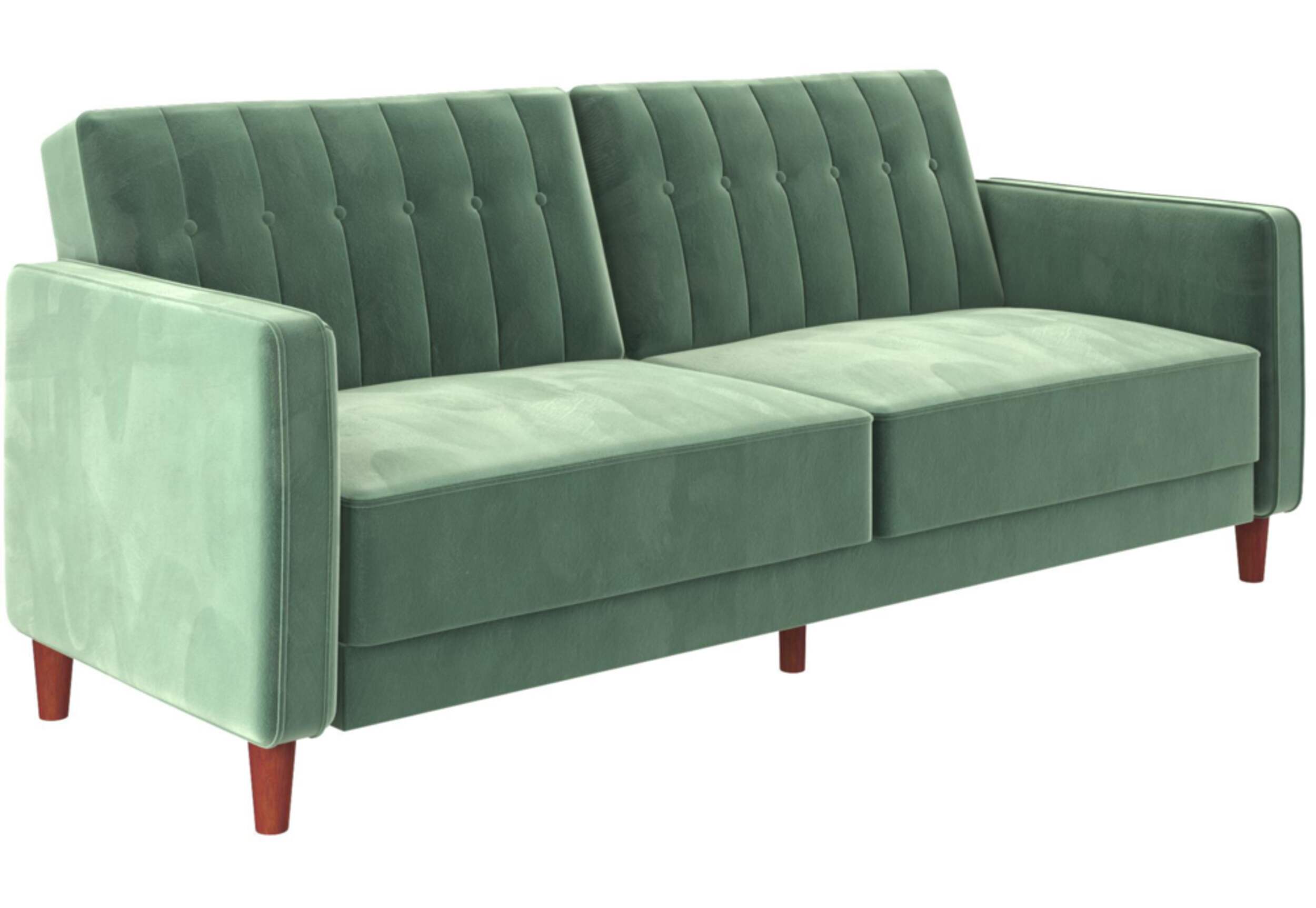 Dorel Comfort Velvet Upholstered Transitional Futon/Convertible Sleeper Sofa Bed, Light Green Front_Angled_Right