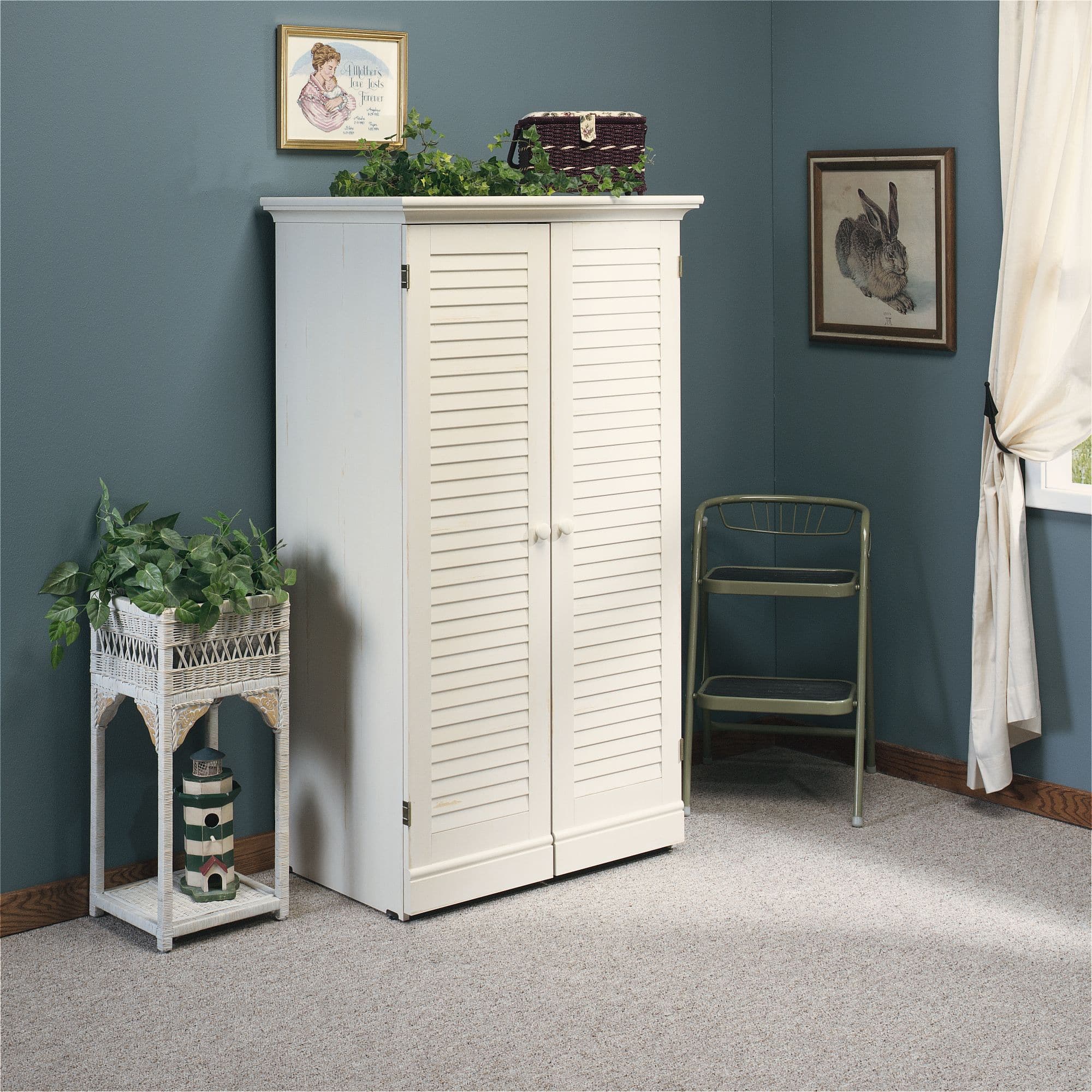 Sauder Harbor View 2 Door Crafting Sewing Storage Cabinet With Fold Out Table White Canadian Tire