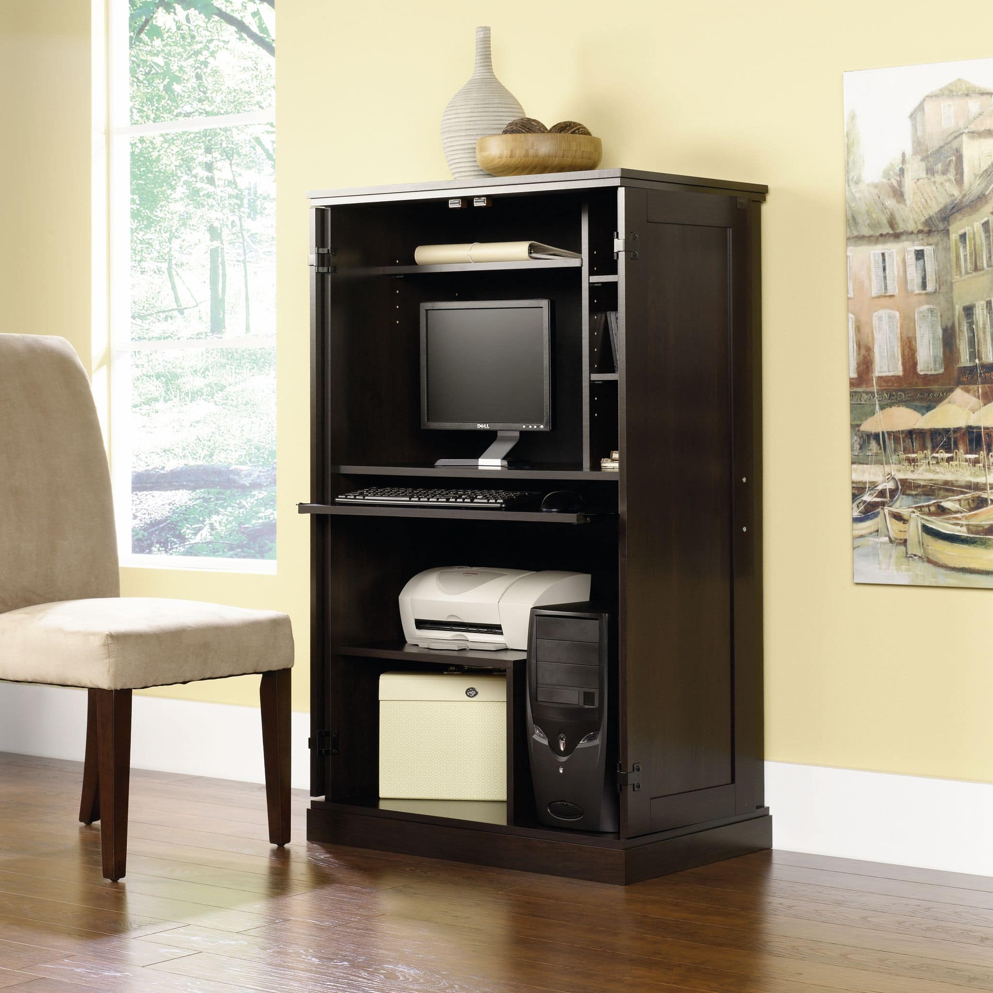 Sauder 2 Door Computer Desk Storage Cabinet With Workstation