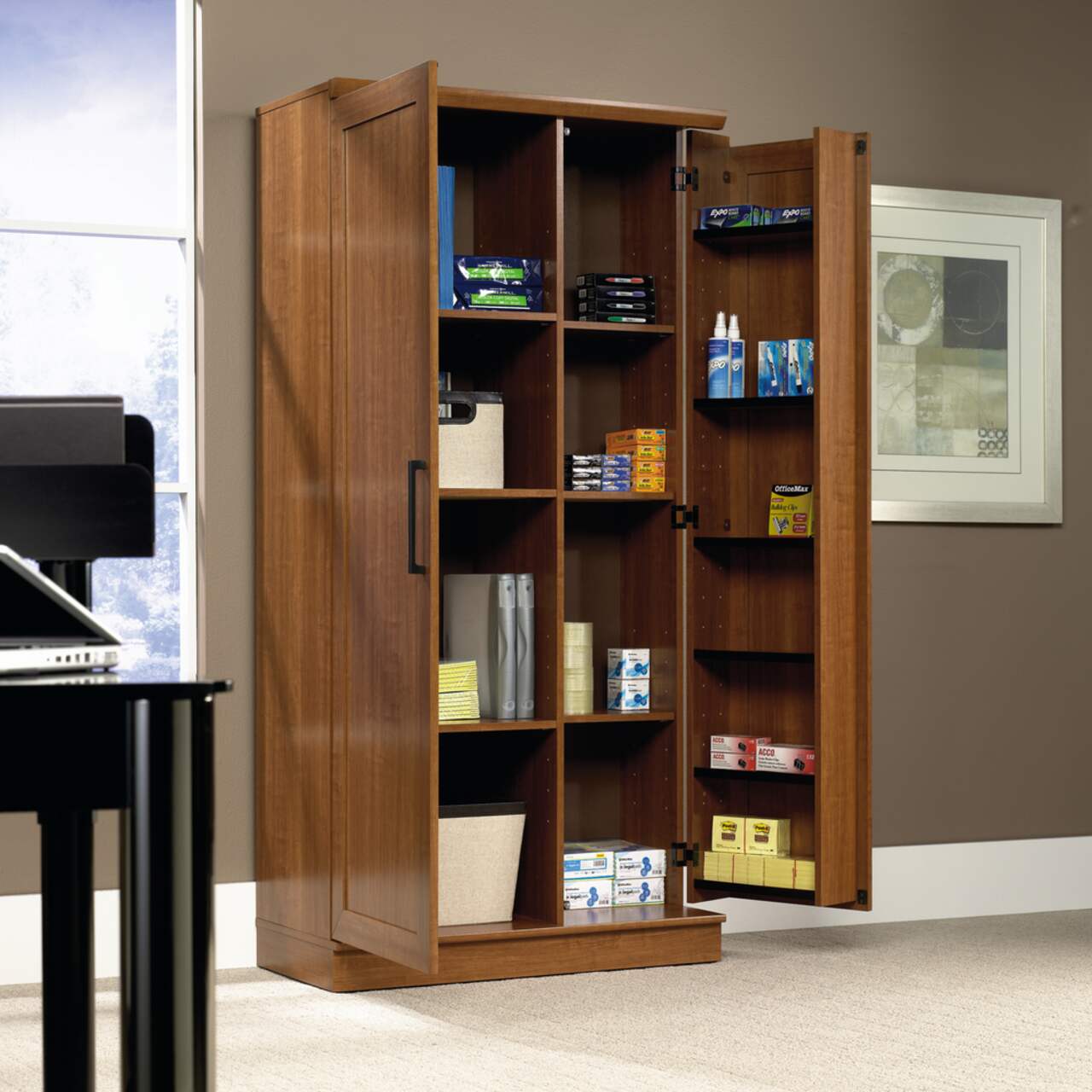Sauder 2-Door Storage Cabinet With Adjustable Shelves, Oak Finish