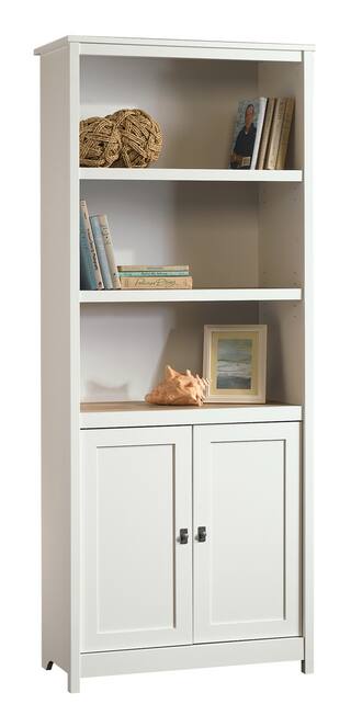 Door Bookcase Bookshelf Storage Cabinet, Sauder Cottage Road 3 Shelf Bookcase In Soft White And Daylight Bulbs