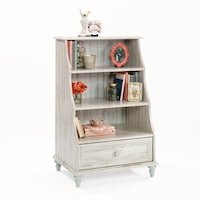 Sauder Eden Rue Accent Bookcase with Drawer, White Plank Front_Angled_Right