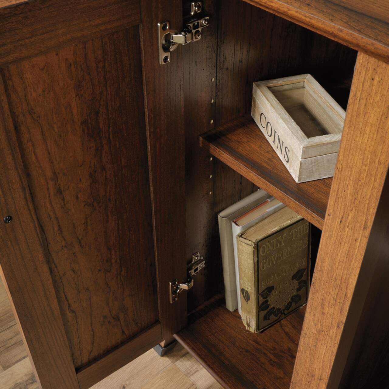 Sauder carson forge l shaped top computer desk in washington cherry