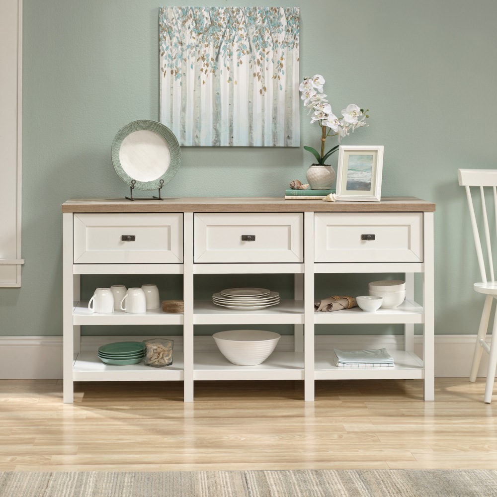 Sauder Cottage Road 3Drawer Open Shelf Credenza/TV Stand/Console Table