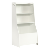 Sauder Pinwheel Kids Bookshelf/Bookcase & Toy Storage Bin For Bedroom/Playroom, Soft White Front_Angled_Right
