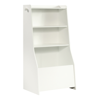 Sauder Pinwheel Kids Bookshelf/Bookcase & Toy Storage Bin For Bedroom/Playroom, Soft White Front_Angled_Right