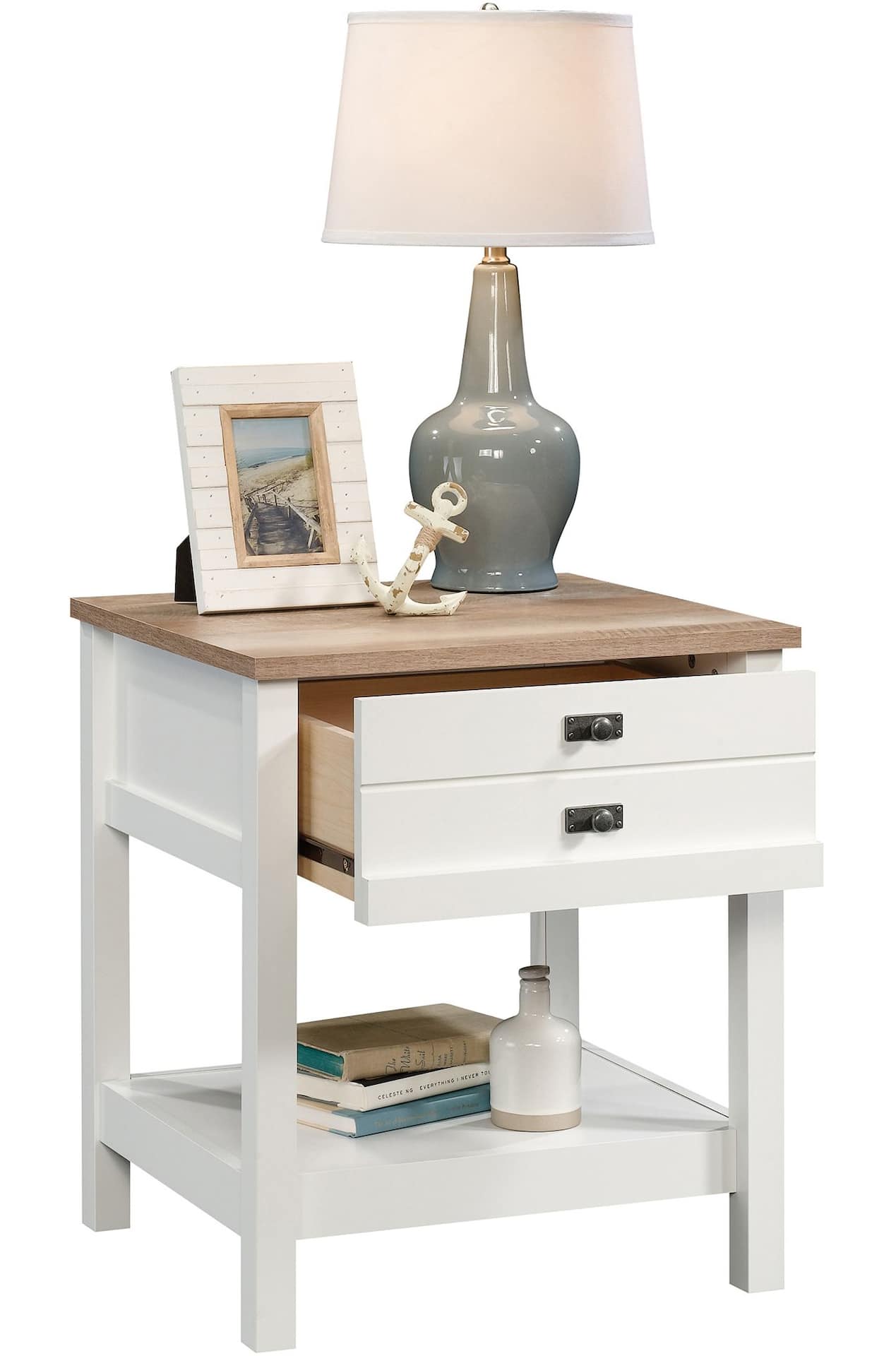 Sauder Cottage Road 1 Drawer Bedroom Nightstand Bedstand Open Shelf Lintel Oak Finish