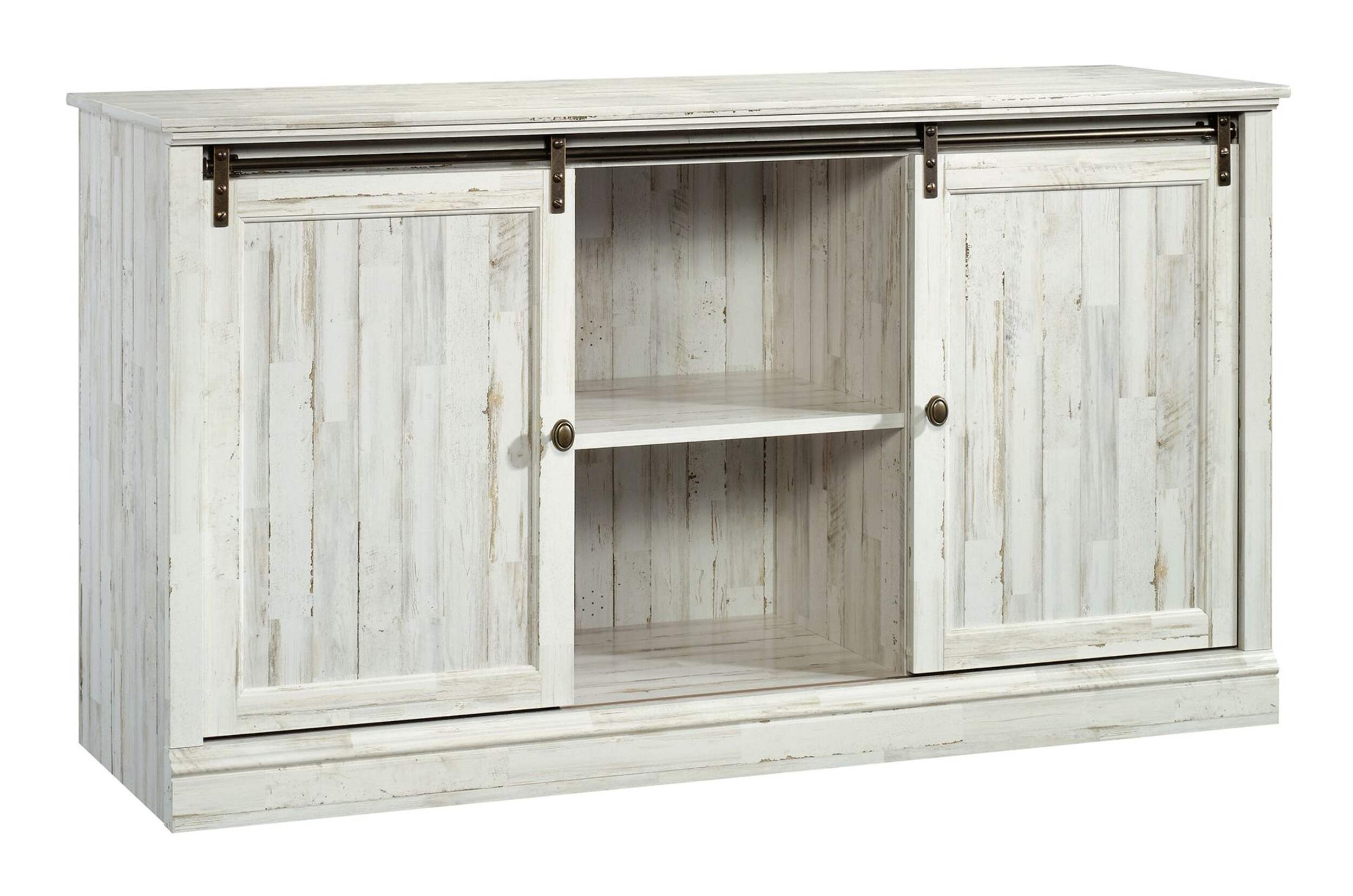 Sauder Barrister Lane 2-Door TV Stand & Media Storage Console Cabinet, White Plank Finish Front_Angled_Right