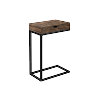 Monarch Wood Finish C-Shaped Sofa End/Side Accent Table with Storage Drawer & Metal Base, Assorted Colours, 25-in