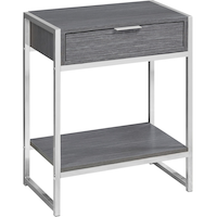 Monarch 1-Drawer End Side Table/Nightstand With Metal Base & Storage, Grey/Nickel