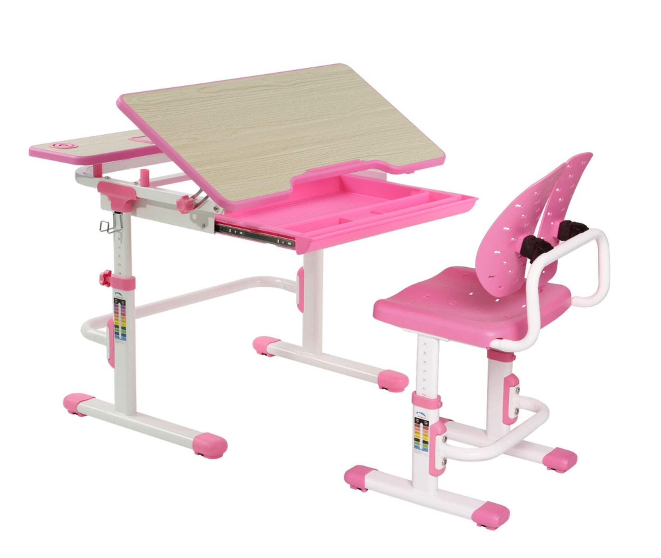 Bureau à hauteur réglable pour enfants TygerClaw, rose Front_Three_Fourths_Angled_Right