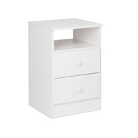 Prepac Astrid 2-Drawer Tall Bedroom Nightstand/Bedstand With Open Shelf, White Front_Three_Fourths_Angled_Right