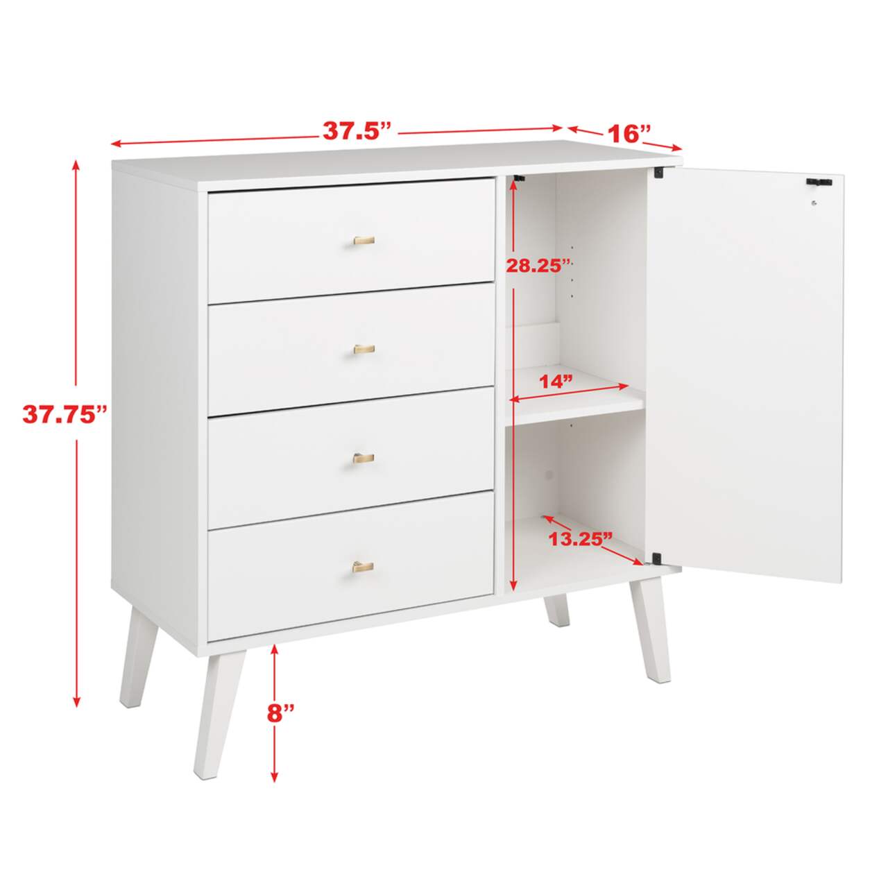 Prepac 4 Drawer Milo Mid Century Modern Chest with Door Canadian
