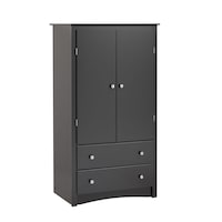 Prepac Sonoma 2-Door Deep Black Armoire with 2 Drawers Front_Flat