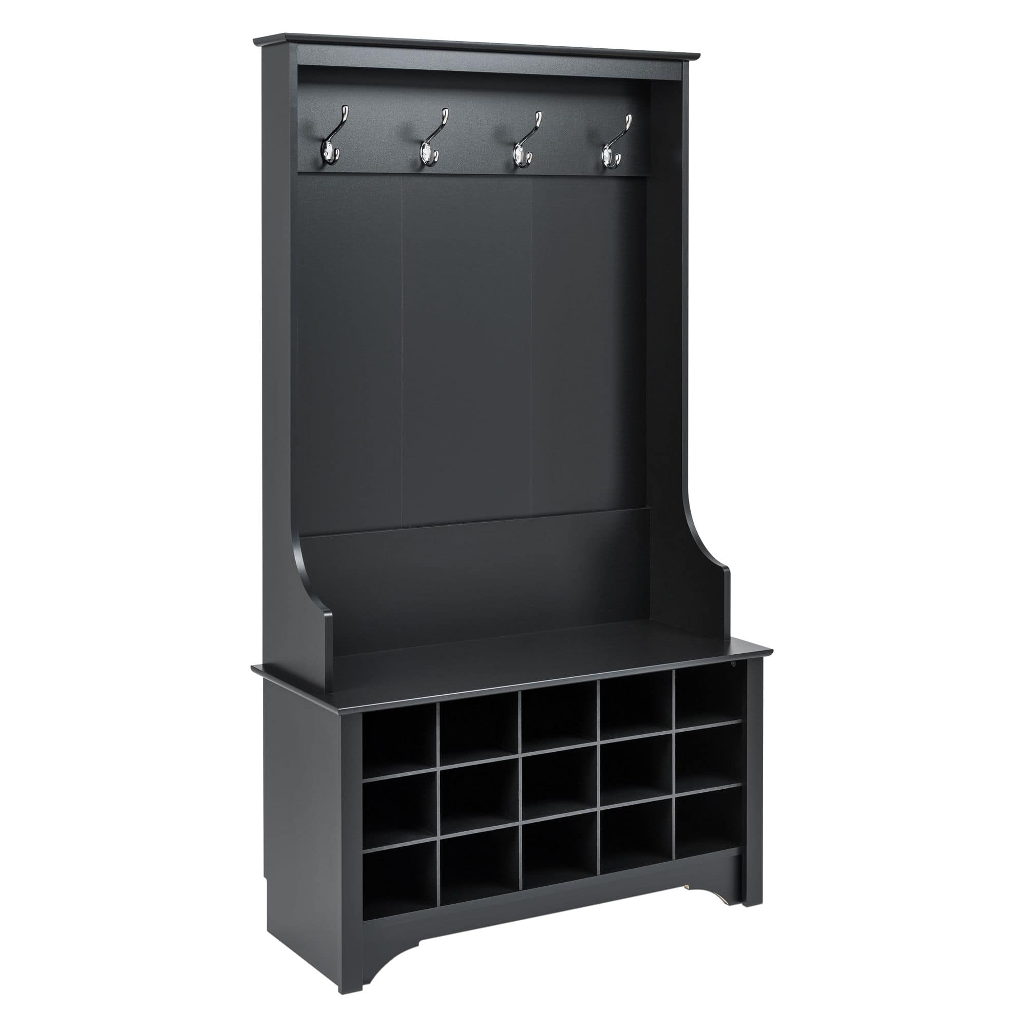 Prepac 4 Hook Entryway Coat Rack Hall Tree With Bench Shoe Cubby Storage Shelves Black Canadian Tire