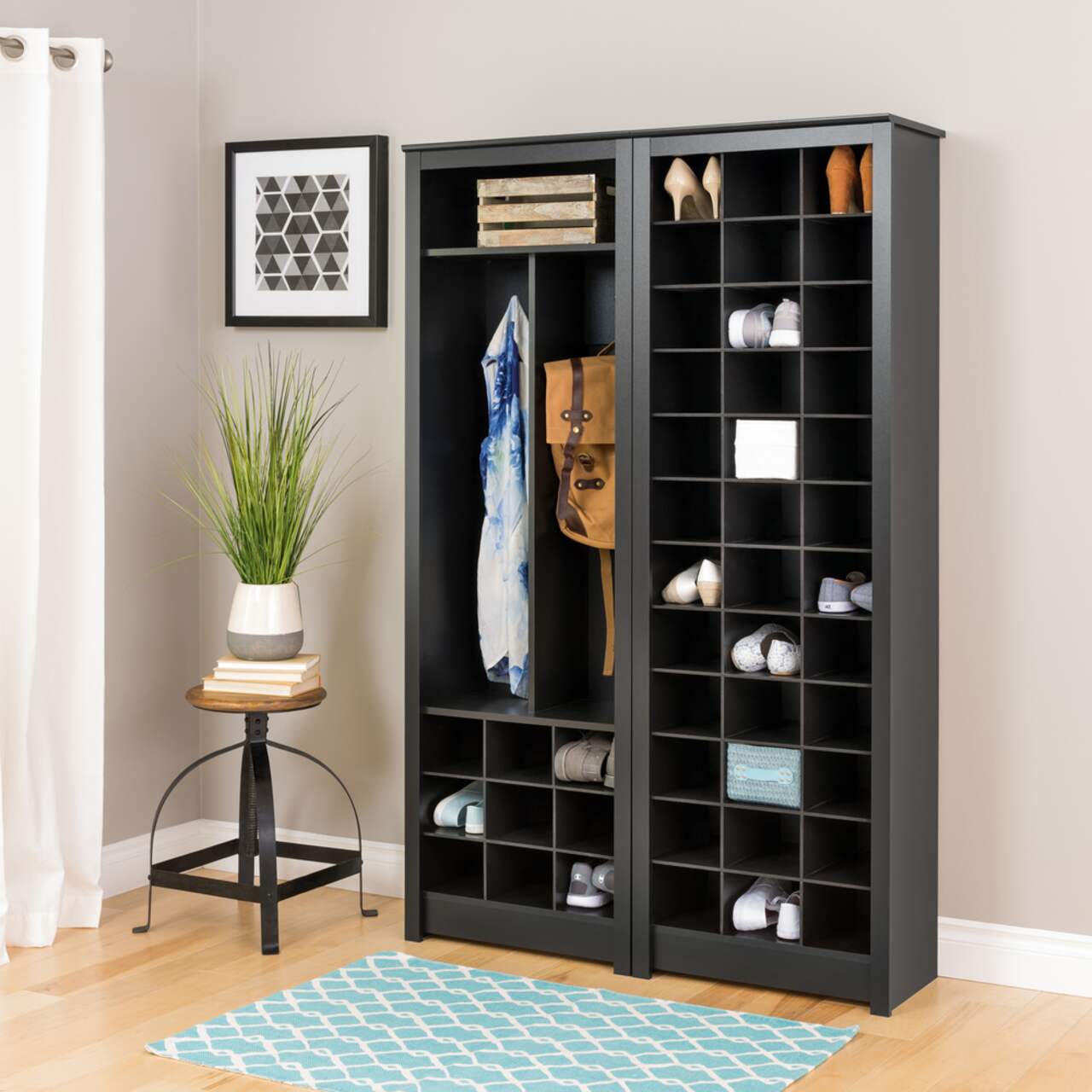 Prepac 2 Hook Entryway Coat Rack Hall Cabinet With Shoe Cubby