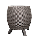 JR Home Premium Lisa Wicker Stool End Table, Matte Black Front_Three_Fourths_Angled_Left