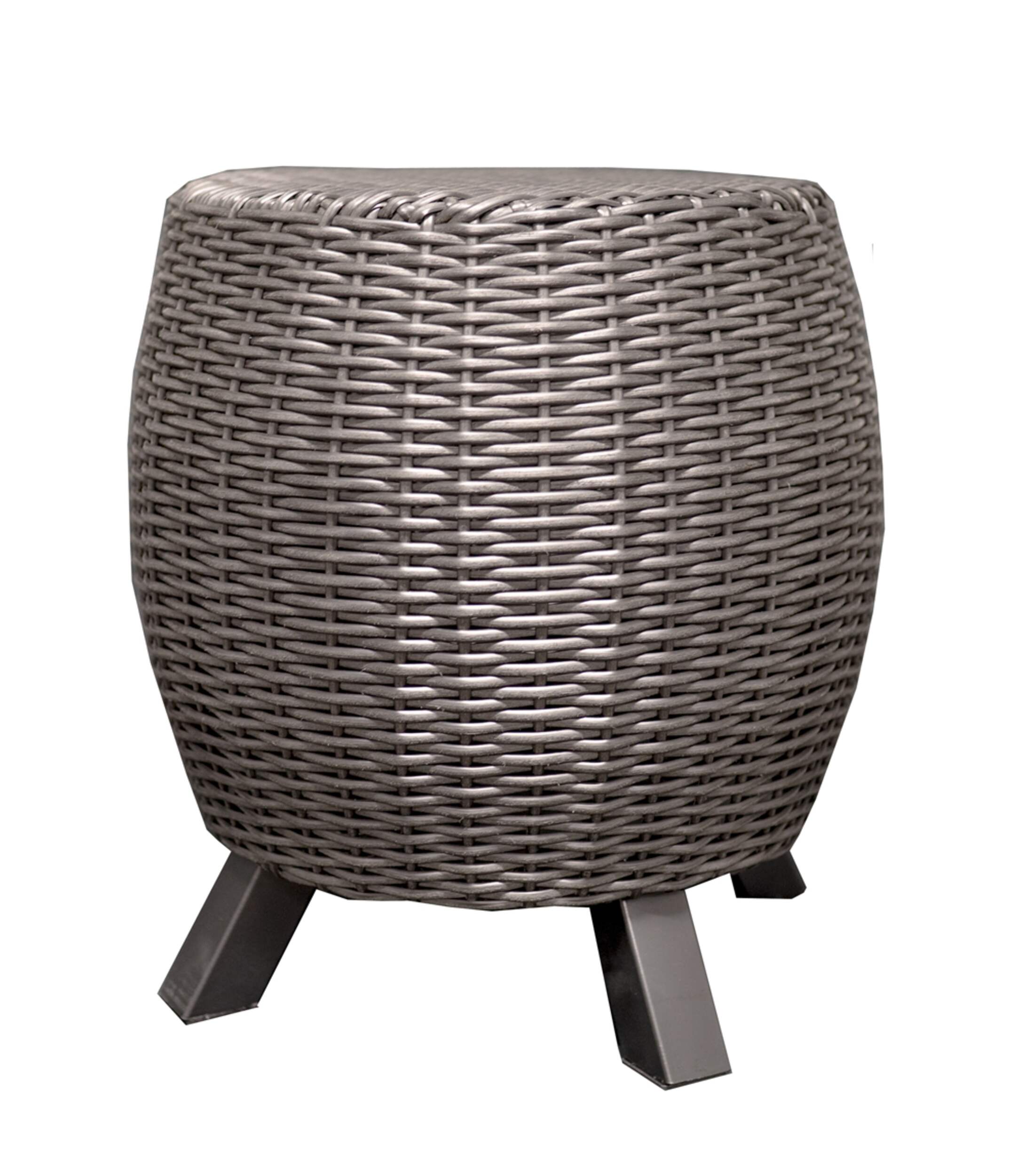 JR Home Premium Lisa Wicker Stool End Table, Matte Black Front_Three_Fourths_Angled_Left