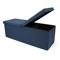 Humble Crew Harper Folding Storage Ottoman Bench with Padded Flip Lid, Blue, 43-in Front_Angled_Left