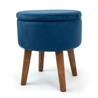 Pouf de rangement rond en velours Humble Crew Sloan, bleu, 16 x 16 x 19 po Front_Flat