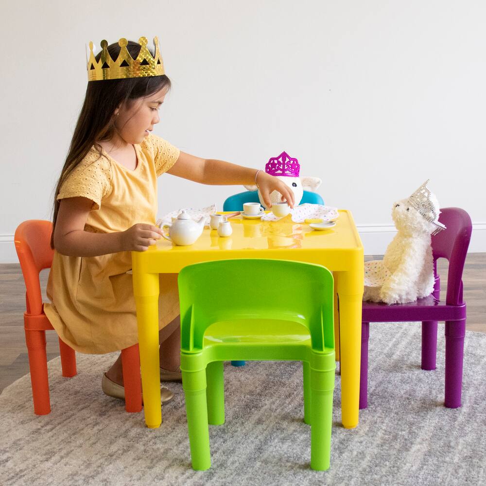 OxGord PLTC-01 Kids Plastic Table and Chairs Set 4 Chairs and 1 Table 
