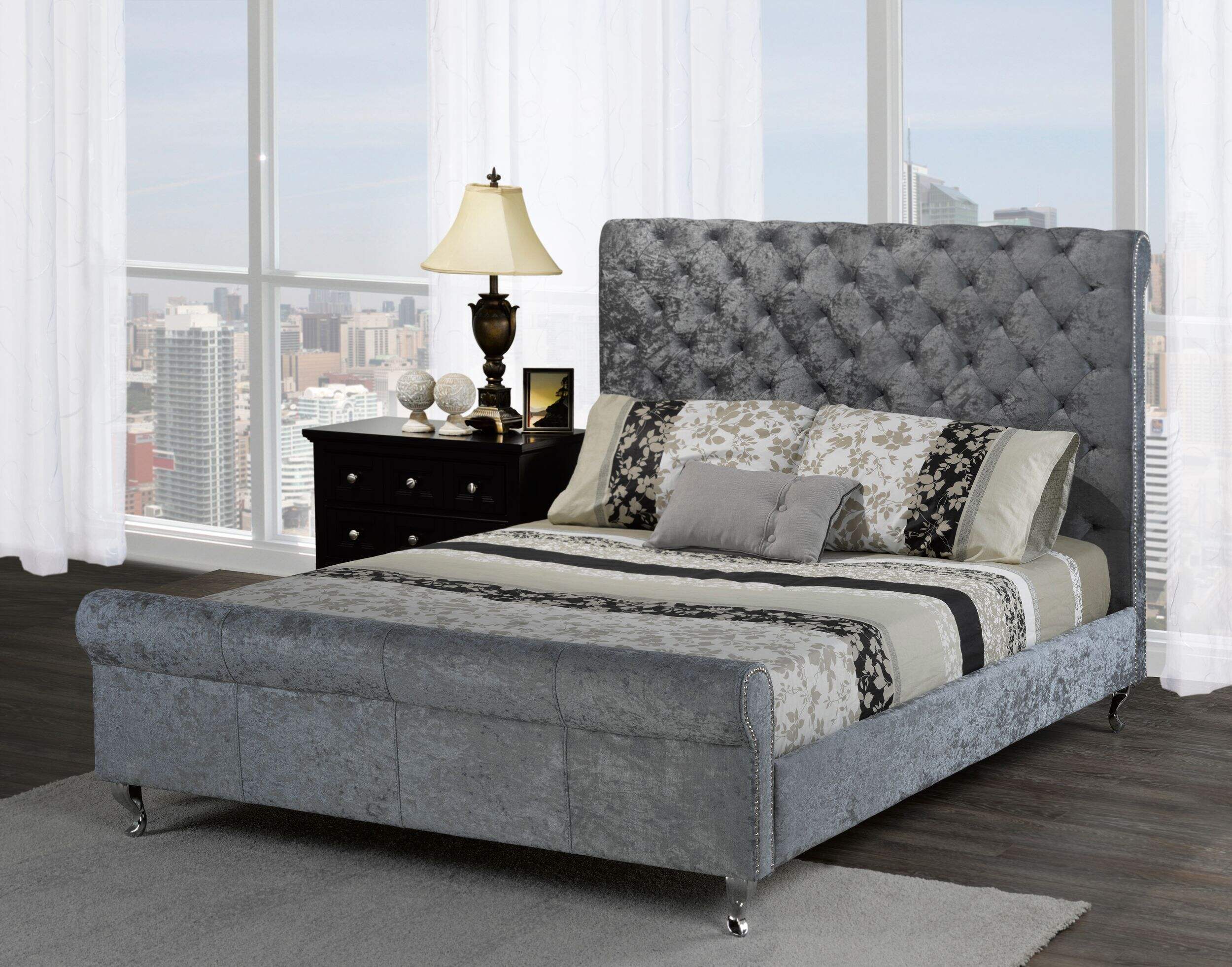 Brassex Victoria Tufted Platform Bed, Full Front_Angled_Left