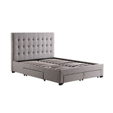 Brassex Tufted 4-Drawer Platform Storage Bed, Grey/Silver Front_Three_Fourths_Angled_Right