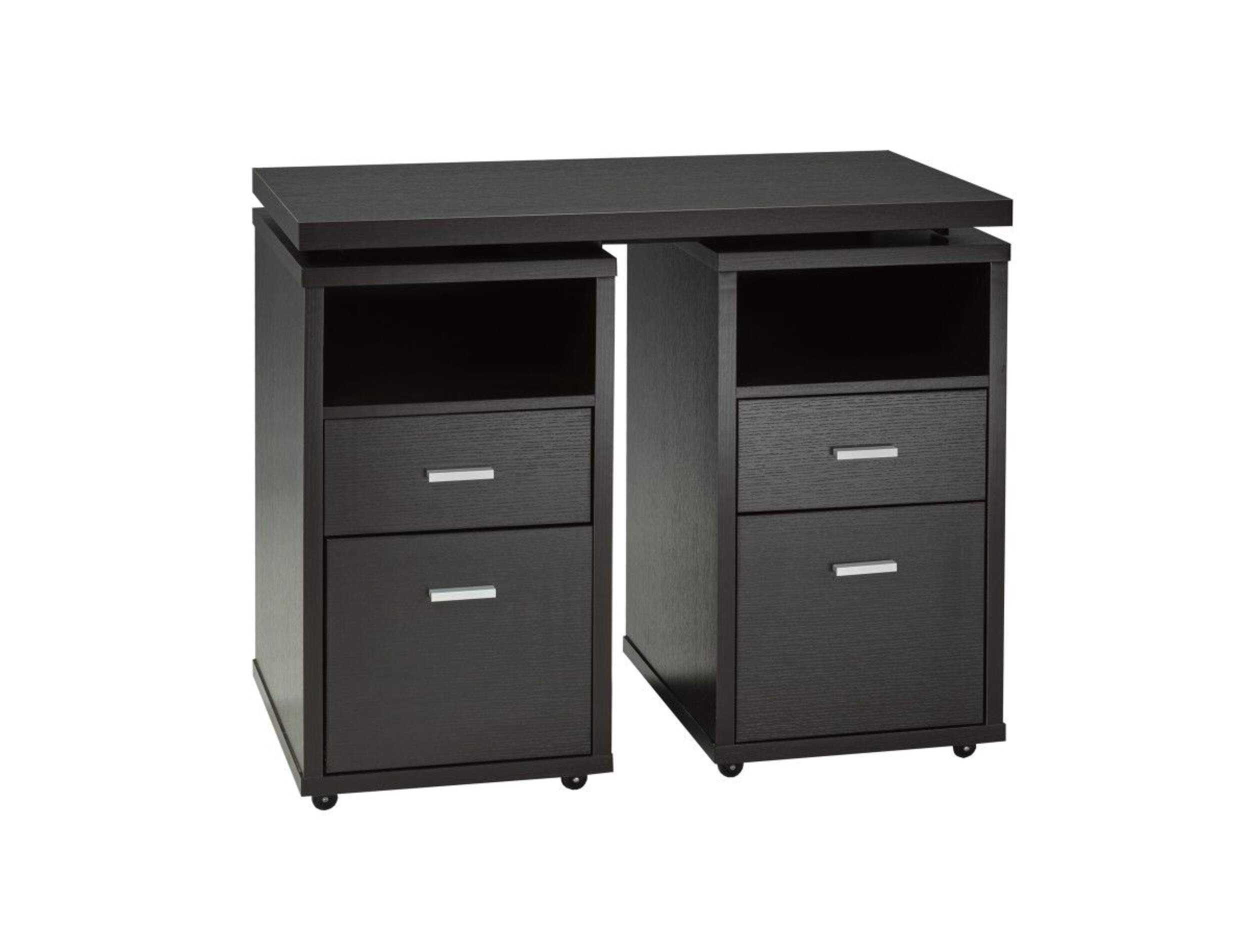 Bureau de travail avec rangement et côté extensible Brassex, cerisier foncé Front_Three_Fourths_Angled_Right