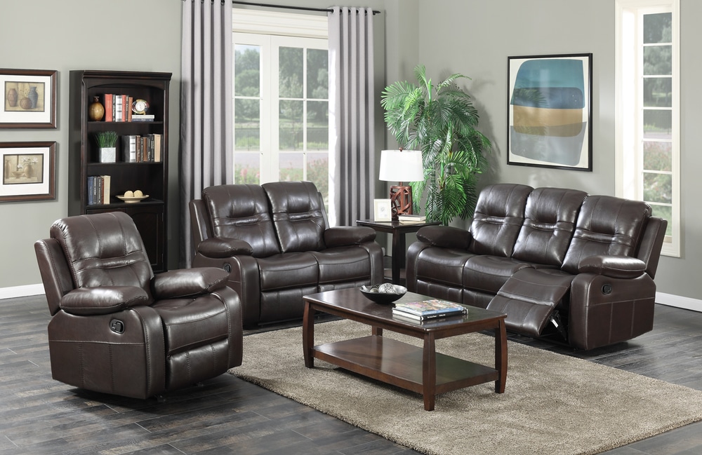 Brassex Napolean Recliner Loveseat with Tufted Accents, Brown
