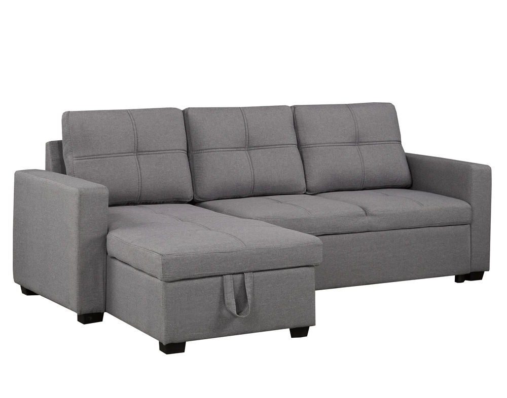 Brassex Slim Sectional with PullOut Bed & Storage Chaise, Grey