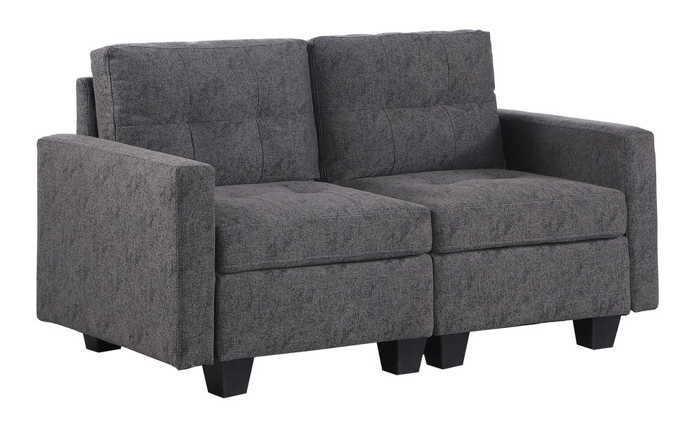 Brassex Allegra Tufted 2Seater Loveseat with Splayed Leg, Grey