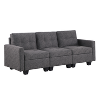 Sofa 3 places capitonné à pattes évasées Brassex Allegra, gris Front_Angled_Right