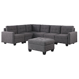 Brassex Allegra Modular Right Sectional with Ottoman, Grey Front_Flat