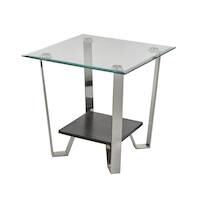 Brassex Avalon Tempered Glass Top End/Side Table with Storage, Silver, 24-in Front_Angled_Left