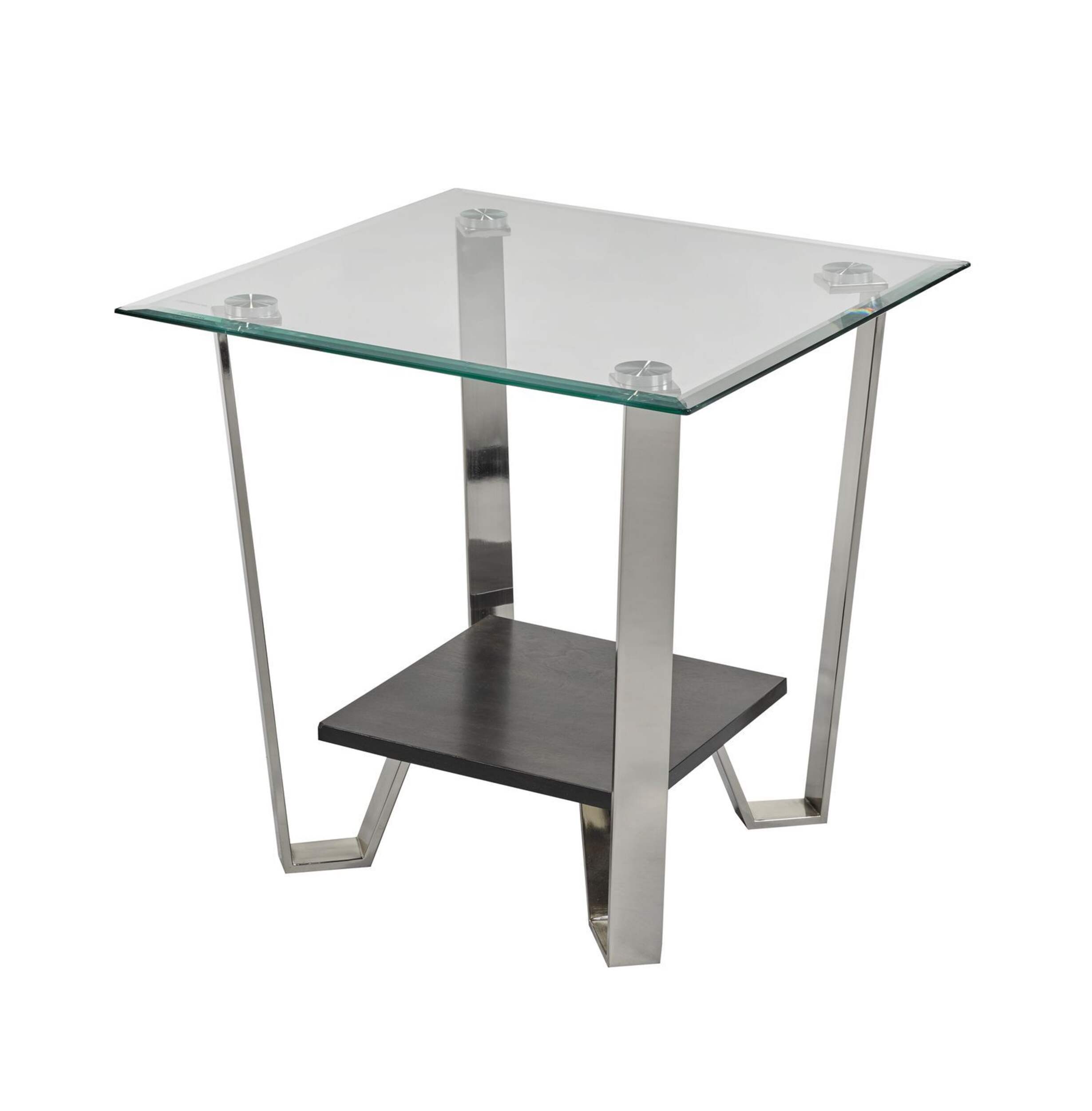 Brassex Avalon Tempered Glass Top End/Side Table with Storage, Silver, 24-in Front_Angled_Left