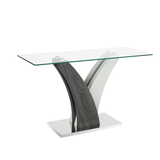 Brassex Jerome Contemporary Console Table with Tempered Glass Top, Grey/White Front_Angled_Right
