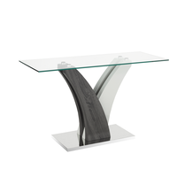 Brassex Jerome Contemporary Console Table with Tempered Glass Top, Grey/White Front_Angled_Right