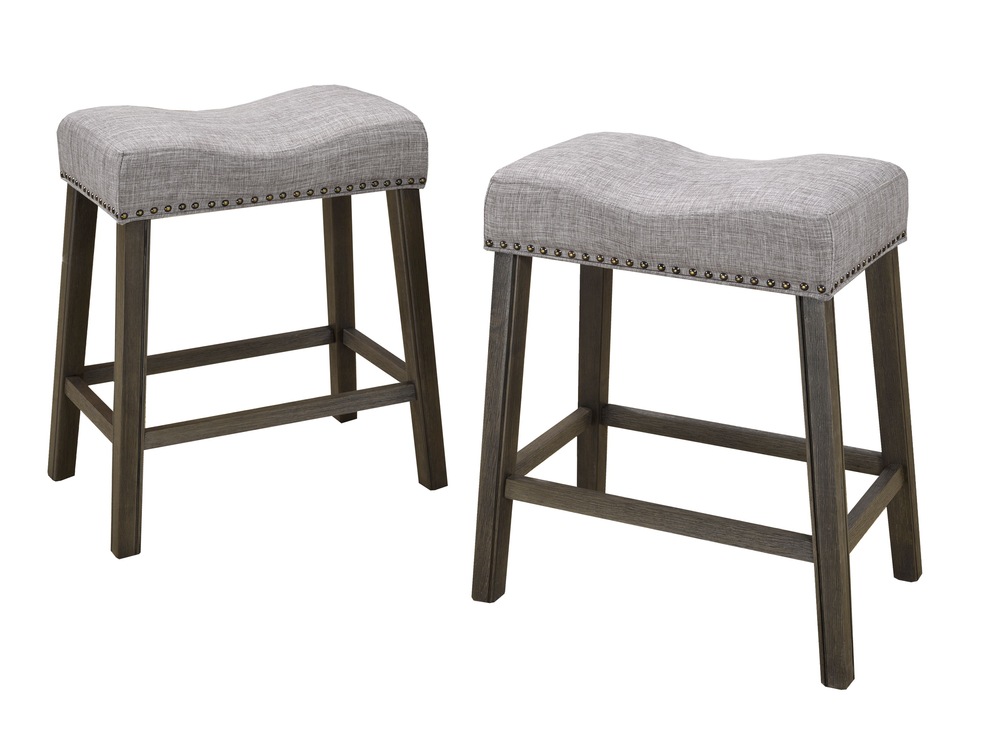 Brassex Oakland Saddle Counter Stool with Foot Rest, 26in, Grey, 2pk