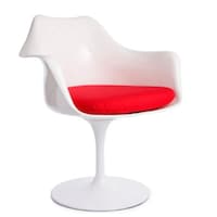 Take Me Home Tulip Chair with Arm, Fiberglass, Red Front_Three_Fourths_Angled_Right