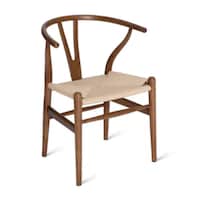 Take Me Home Wishbone Wood Dining Chair with Woven Seat, Walnut Front_Angled_Right